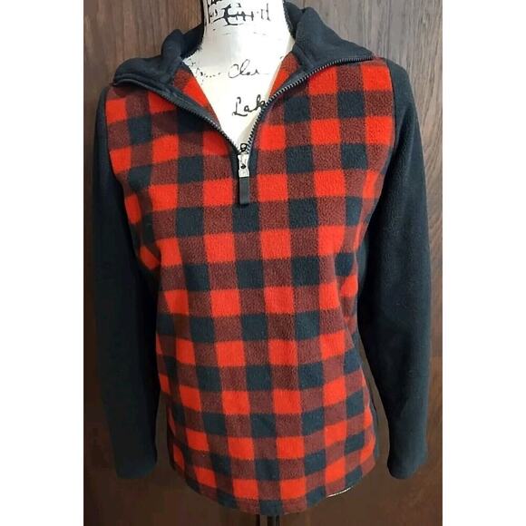 Chaps Tops - Chaps Womens Small 1/4 Zip Fleece Pullover Sweater Fleece Buffalo Check Plaid